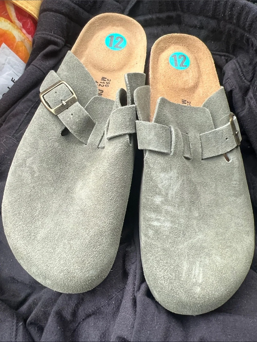 Suede Slip-On Clog Mule in Siege with Adjustable Buckle